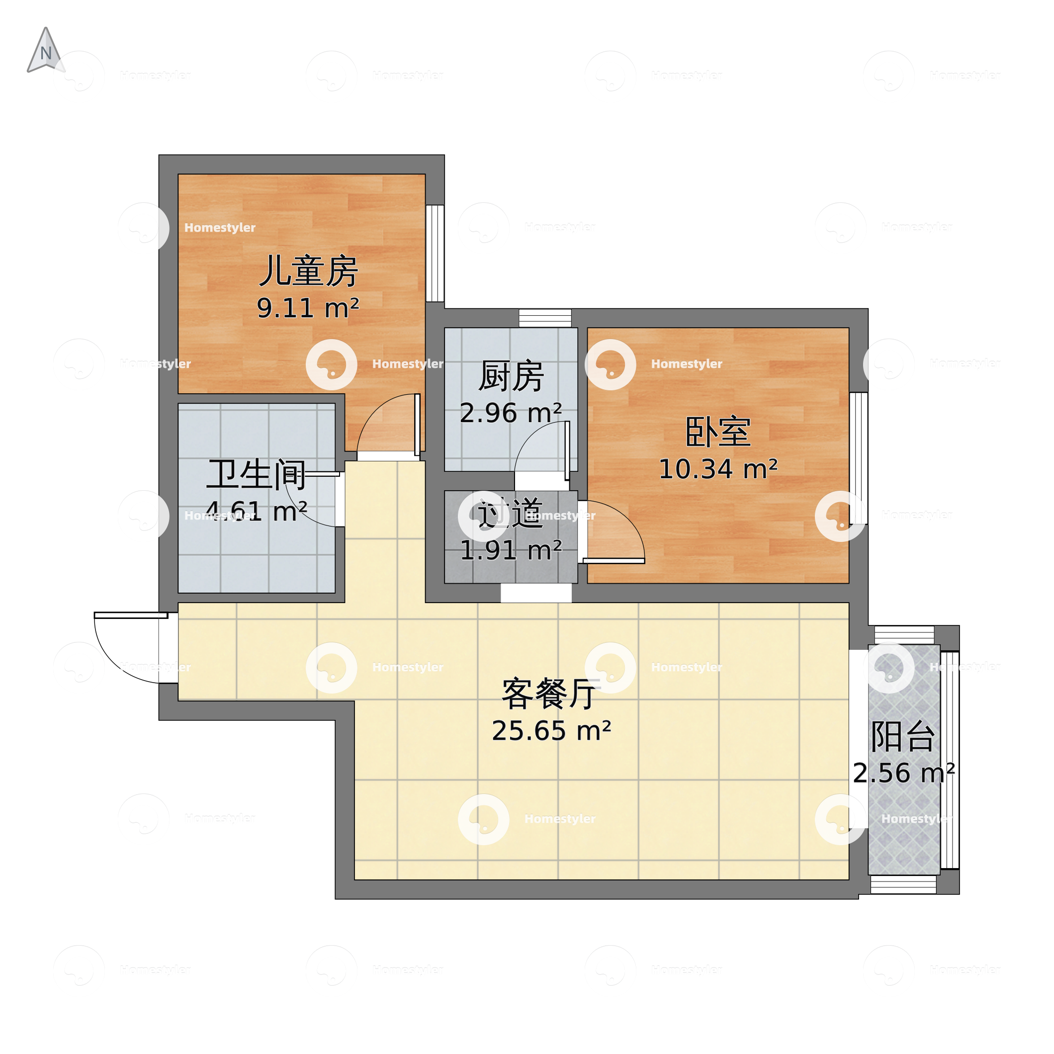 65平米两室一厅装修效果图推荐 – 设计本装修效果图
